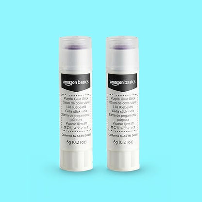 Basics Purple Washable School Glue Sticks, Dries Clear, 0.21-oz Stick, 2-Pack