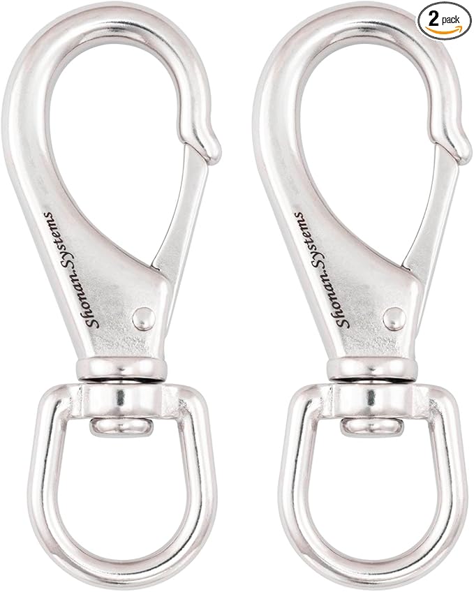 SHONAN Large Stainless Steel Swivel Snap Hooks, 2 Pack 4.6 Inch Heavy Duty Boat Hooks, Large Spring Clips for Boat Anchor Ropes and Cables