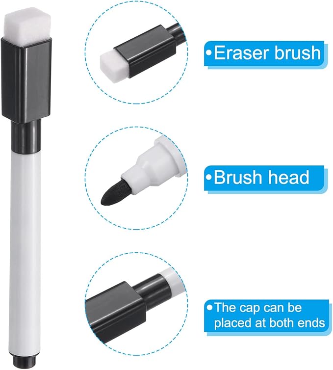 PATIKIL Dry Erase Marker Pens, 30 Pack Black Ink Fine Point Low Odor Whiteboard with Eraser Cap for Office Home Classroom, White Pen Rod