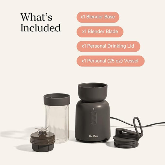 Our Place Splendor Blender - 1000W High-Power  Ultra-Sharp Blades  2 Blending Modes  Includes 25 oz Personal Cup and Drinking Lid Set  Smoothies, Shakes  More  Char