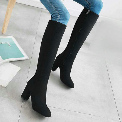 Caradise Womens Leather Chunky Heel Knee High Heeled Boots Zip Up Riding Boots.