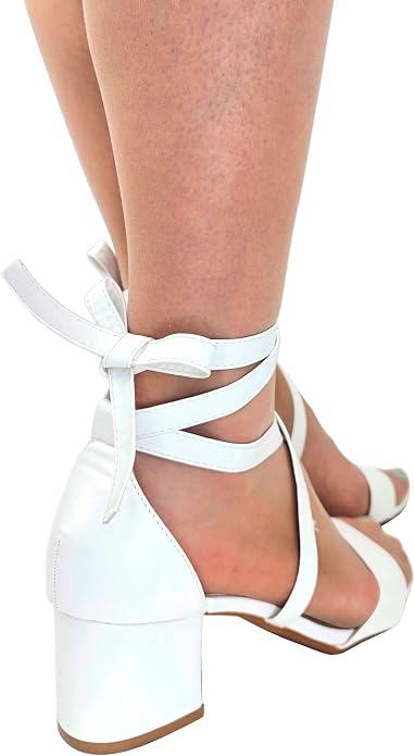 TruFox Women's Strappy Low Block Heels, Tie Up Open Toe Sandals | Lace-Up Heels, Wrap-Around Design, Cushioned Insole for All-Day Comfort - Great for Parties & Weddings
