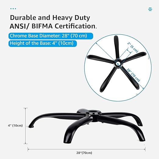 MASTERY MART Office Chair Base Replacement, 28 Inch, 2500 Lbs, Heavy Duty Metal Leg for Swivel Gaming Chair, Universal Caster Hole, Matte Black