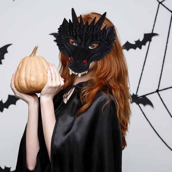Eforcase Halloween Dragon Head Mask - 3D Dragon Mask Halloween Masquerade Cosplay Costume Half Face Masks for Adults