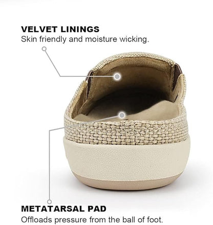 Mens Slippers with Arch Support, Canvas House Slipper for Men with Velvet Lining, Slip On Clog, Indoor Outdoor House Shoes with Anti-Skid Rubber Sole