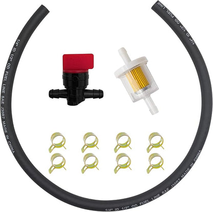 5414K 14" x 25" Fuel Line Hose  Inline Fuel Filter  Fuel Shut Off Valve Compatible with Bri-ggs  Stra-tton 283207 791850 95162S 691035 698183 Lawn Mower Small Engines w 8 Clamps
