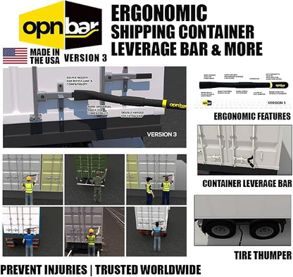 OPNBar Version 3 (1 Pack) Large Mouth Leverage Bar - for Shipping Container Doors - with SaferGrip Gloves - No 5th Wheel Release - Made in The USA by SCS International