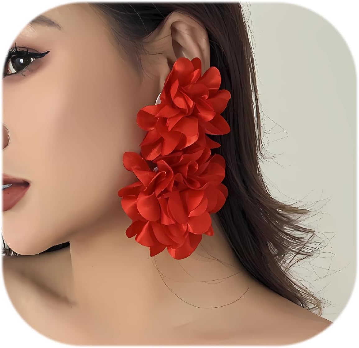 Big Flower Drop Earrings for Women Long Fabric Floral Dangle Earrings Bohemian Exaggerated