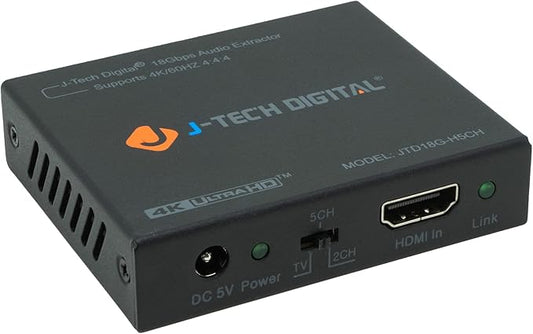 J-Tech Digital 4K 60Hz HDMI Audio Extractor Converter SPDIF  3.5MM Output Supports HDMI 2.0, HDCP 2.2, 1080P120Hz, 1080P144Hz, Dolby DigitalDTS Passthrough CEC, HDR10 JTD18G-H5CH