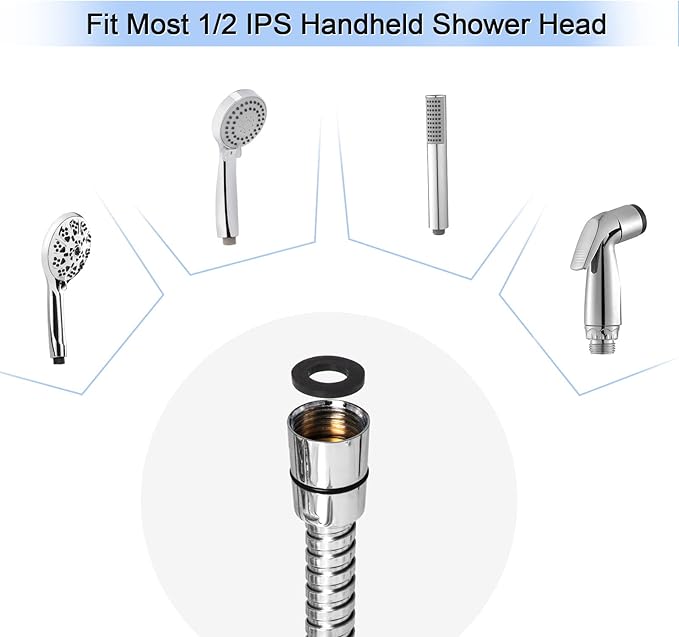 Shower Hose, 79 Inches Extra Long Stainless Steel Handheld Shower Head Hose with Brass Insert and Nut, Flexible, Chrome