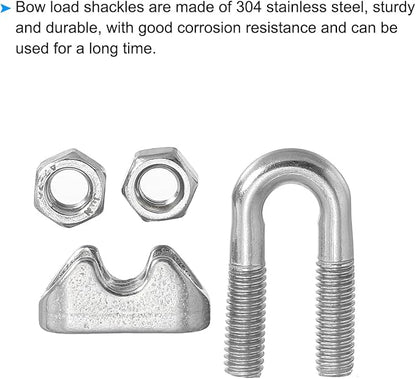 PATIKIL 14"  6mm Wire Rope Cable Clip Clamp, 6Pcs M6 304 Stainless Steel U Bolt Saddle Fastener for Rigging Railing, Silver Tone
