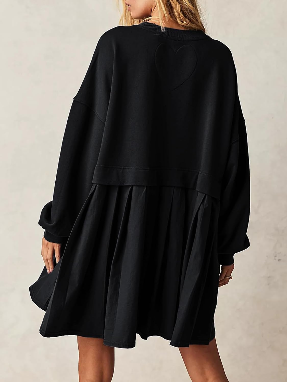 Dokuritu Sweatshirt Dress Women Crew Neck Long Sleeve Patchwork Pullover Tops Flowy Oversized Sweatshirt Mini Dress .