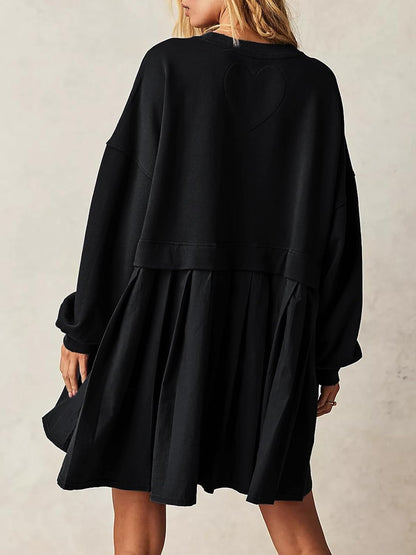 Dokuritu Sweatshirt Dress Women Crew Neck Long Sleeve Patchwork Pullover Tops Flowy Oversized Sweatshirt Mini Dress .