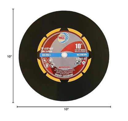 WA 10PACK - 10" x3/32 x5/8" Thin Cut-Off Wheels for General Purpose Metal and Stainless Steel Chop Saw Cut-Off Discs, 250x2.5x16mm, MAX 6,100 RPM