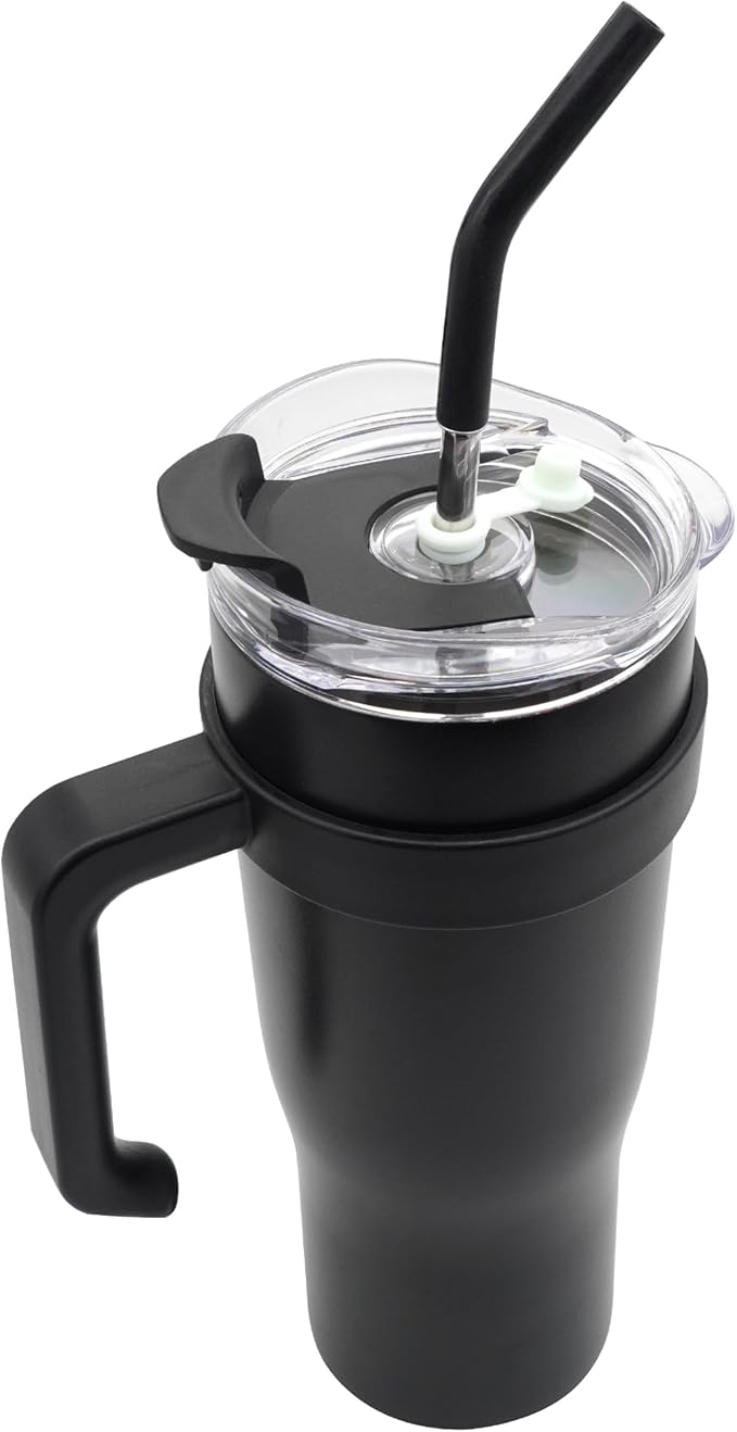 40oz Tumbler with Handle and Straw Lid, Vacuum Insulated Water Bottle for Home, Office or Car, Double Wall Vacuum Leak Proof Ice Coffee Thermal Cup (Black-005)