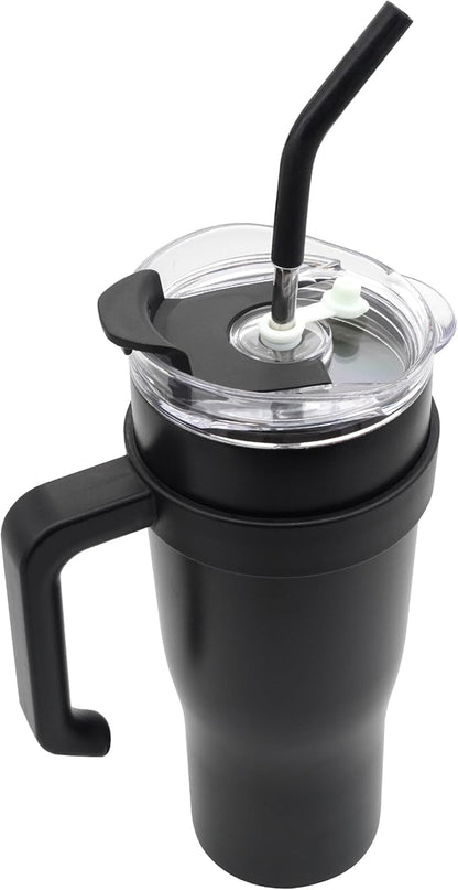 40oz Tumbler with Handle and Straw Lid, Vacuum Insulated Water Bottle for Home, Office or Car, Double Wall Vacuum Leak Proof Ice Coffee Thermal Cup (Black-005)