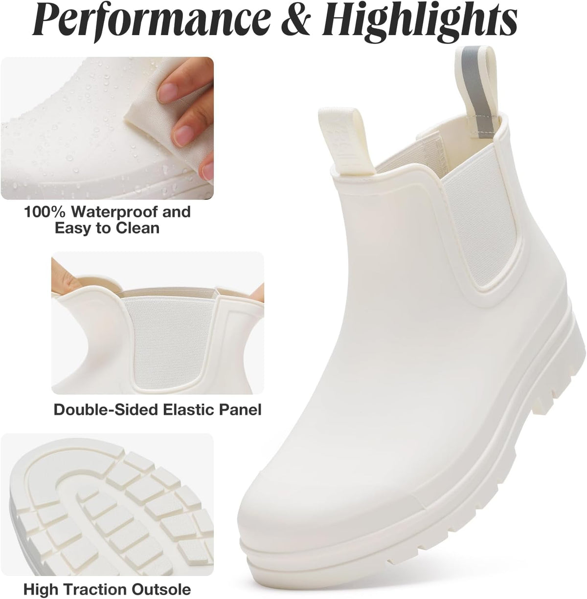 HISEA Women's Short Rain Boots Waterproof Ankle Chelsea Boots | Fashion Rubber Garden Shoes Non-Slip Matte PVC Rainboots Lightweight Outdoor Work Booties for Gardening Farming Walking