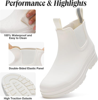 HISEA Women's Short Rain Boots Waterproof Ankle Chelsea Boots | Fashion Rubber Garden Shoes Non-Slip Matte PVC Rainboots Lightweight Outdoor Work Booties for Gardening Farming Walking