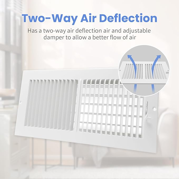 14 x 6 Inch Duct Opening Air Vent Covers for Wall or Ceiling - High Airflow 2 Way Steel Ventilation - Adjustable WallCeiling Register, 15-34 Inch x 7-34 Inch Overall Dimensions