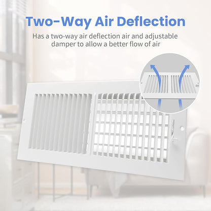 14 x 6 Inch Duct Opening Air Vent Covers for Wall or Ceiling - High Airflow 2 Way Steel Ventilation - Adjustable WallCeiling Register, 15-34 Inch x 7-34 Inch Overall Dimensions
