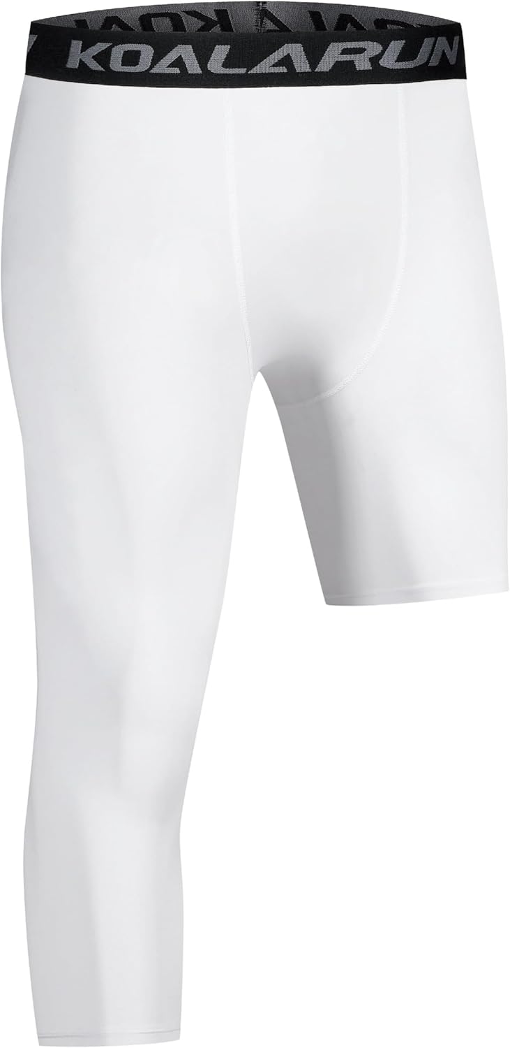 One Leg Compression Tights for Basketball Men's 3/4 Capri Sports Leggings Athletic Training Pants Base Layers