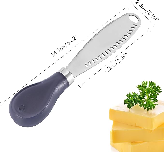 LemonBest Butter Knife - 3-in-1 Stainless Steel Butter Spreader Knife Slicer with Wooden Handle Butter Cutter Butter Grater Kitchen Gadgets for Spreads Butter Cheese and Condiments