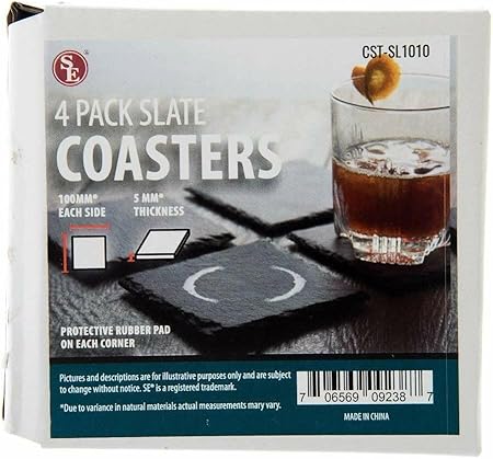 4 pc Set Grey Slate Coaster Natural Square Drink Placemats Drinks Cups Coasters