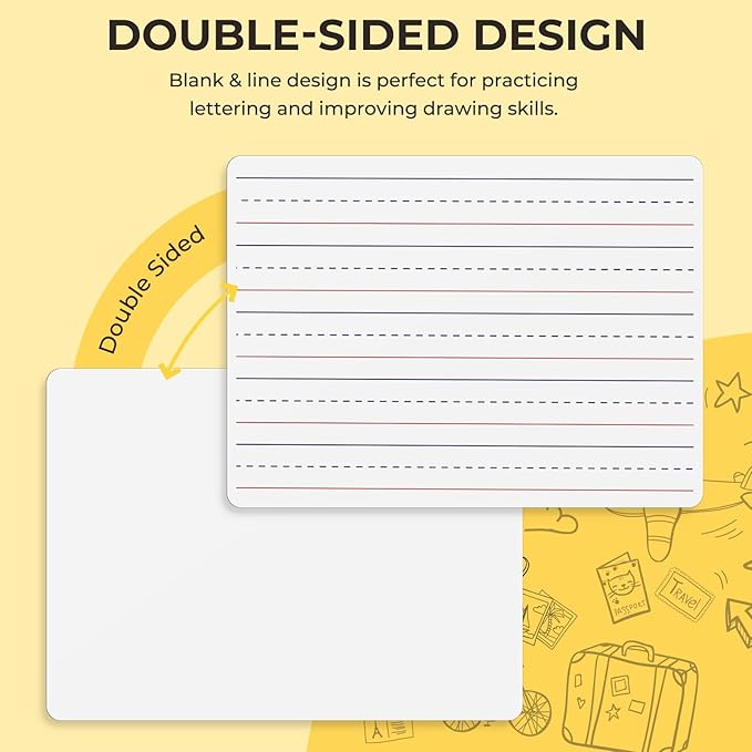 Double Sided Dry Erase Boards - LinedPlain, Ohuhu 25-Pack 9 x 12 Inch Whiteboards Set, Including 25 x Lap Board, 25 x Black Markers, 25 x White Boards Eraser for Students, Classroom, School