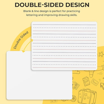 Double Sided Dry Erase Boards - LinedPlain, Ohuhu 25-Pack 9 x 12 Inch Whiteboards Set, Including 25 x Lap Board, 25 x Black Markers, 25 x White Boards Eraser for Students, Classroom, School