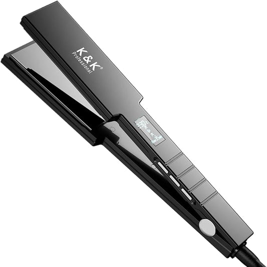 Professional Wide Titanium KK Flat Iron 1.75 Inch Hair Straightener for Straight and Curly Hair (45mm)