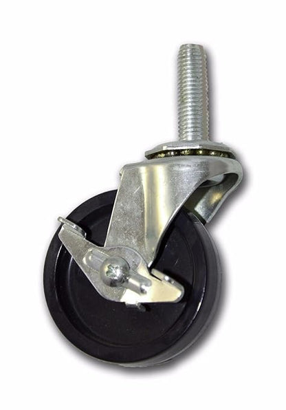 2-1/2" Polypropylene Caster with 3/8" x 1-1/2" Threaded Stem (4 Pack; 2 with Side Brake)