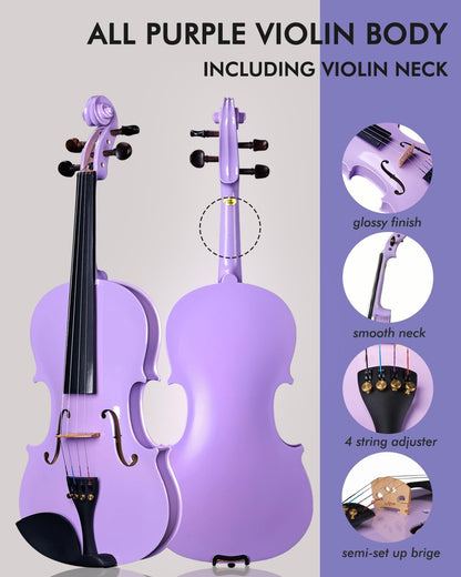 Aileen Violin 4/4 Full Size for Adults Beginners, Purple Fiddle Starter Kit for Students Age 12+ (Dos not Include NY Accessories)