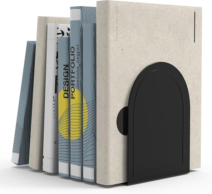 PATIKIL Metal Bookends, Non-Skid Metal Book Ends Book Stopper Holder Stand Bookshelf Dividers for Shelves Display Home Office Decoration Library Heavy Books, Black
