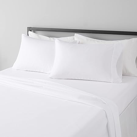 Basics - 4 Piece Microfiber Lightweight Wrinkle-free Breathable Bed Sheet Set, Super Soft Easy Care, 14" Deep Pockets, Queen, Bright White, Solid
