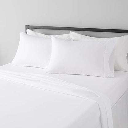 Basics - 4 Piece Microfiber Lightweight Wrinkle-free Breathable Bed Sheet Set, Super Soft Easy Care, 14" Deep Pockets, Queen, Bright White, Solid
