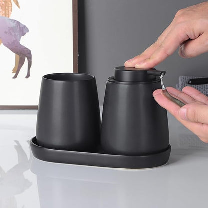 Matte Black Round Soap Dispenser Tray - 8'' Ceramic Vanity Tray for Bathroom Decorative, Jewelry Ring Dish, Comestic Holder, Kitchen Sink Countertop Organizer Plate (Black Scales)