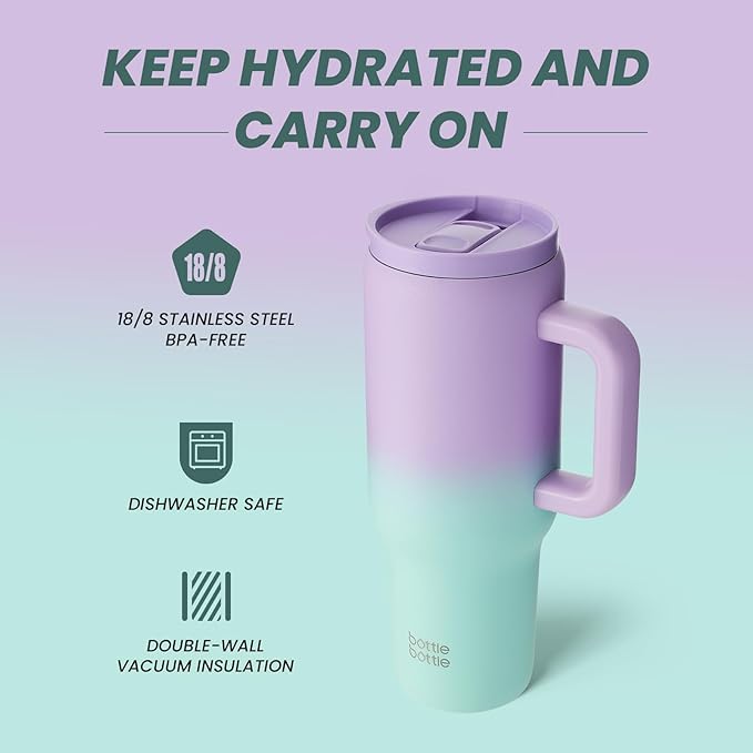BOTTLE BOTTLE 40 oz Tumbler with Handle and Straw, Stainless Steel Vacuum Travel Mug,Car Cup, water bottle for Gifts Party Office Coffee (Purple Green)