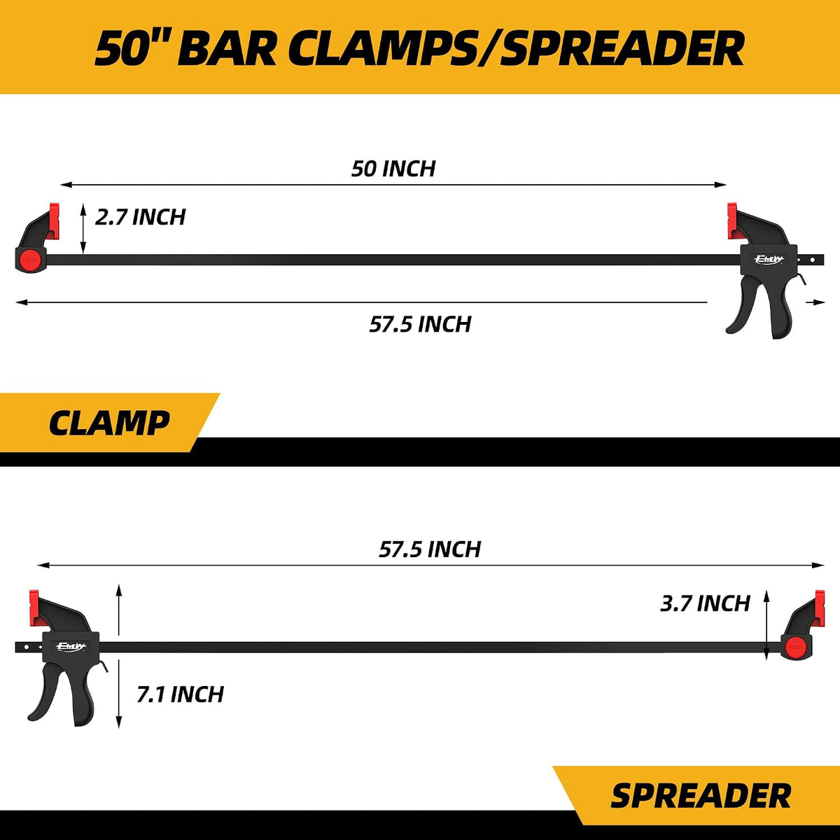 50" Bar Clamp for Woodworking 1-Pack, One-Handed Clamp/Spreader, Light-Duty Quick-Change F Clamp with 170 LBS Load Limit, Ideal for Woodworking/Carpentry/Home Improvement/DIY