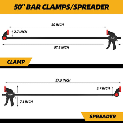 50" Bar Clamp for Woodworking 1-Pack, One-Handed Clamp/Spreader, Light-Duty Quick-Change F Clamp with 170 LBS Load Limit, Ideal for Woodworking/Carpentry/Home Improvement/DIY