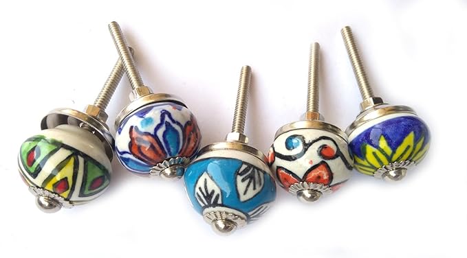 Rastogi Handicrafts Ceramic Drawer Knobs Door Cupboard Pulls Knobs Table Window Multi Color Sets 1" (5 Multi KNOBS)