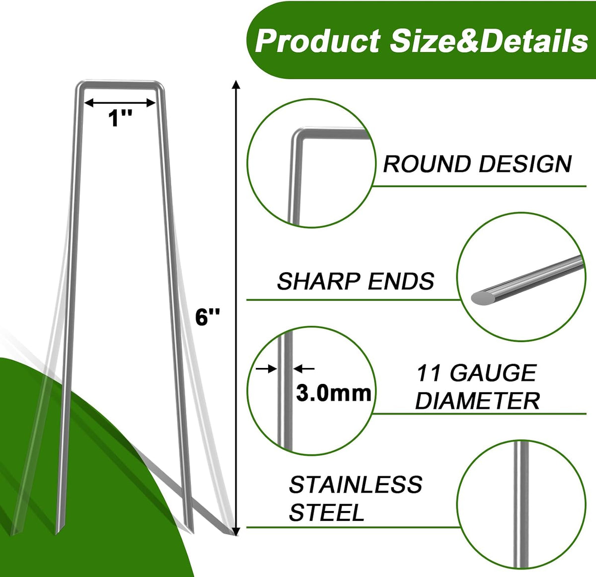 AAGUT 22 Pack Landscape Staples 6 Inch Garden Pins 11 Ga Galvanized Sod Landscaping Pins Heavy Duty Yard Lawn Tent Stakes for Weed Barrier Fabric, Inflatables, Artificial Turf, Irrigation Tubing Hose