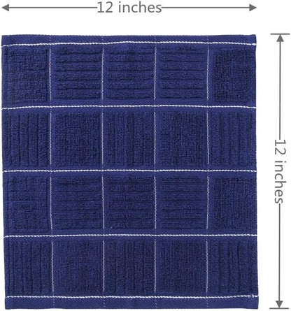 Glynniss Kitchen Dish Cloths for Washing Dishes, Cotton Dish Rags for Drying Cleaning, Pack of 8 Dishcloths (Navy Blue, 12x12 inches)