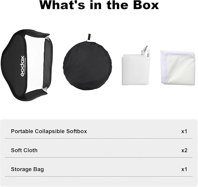 Godox 24"x24"/60cmx60cm Foldable Portable Softbox, Collapsible Small Softbox Reflector Diffuser for Camera Photography Studio Strobe Flash Speedlite Speedlight (Bowens Mount)