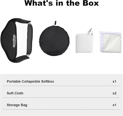 Godox 24"x24"/60cmx60cm Foldable Portable Softbox, Collapsible Small Softbox Reflector Diffuser for Camera Photography Studio Strobe Flash Speedlite Speedlight (Bowens Mount)
