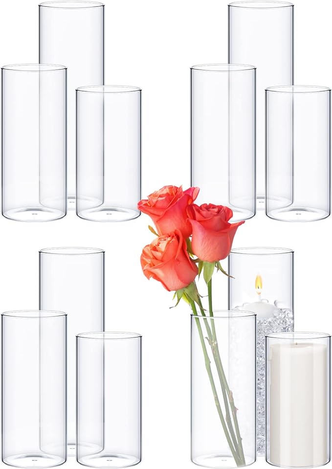 12 Pcs Glass Cylinder Vases Clear Flowers Vase Decorative 6,8,10 Inch Floating Candles Holders Table Centerpieces for Wedding Party Event Home Office Decor (2.5 x 5 in,2.5 x 6 in,2.5 x 8 in)