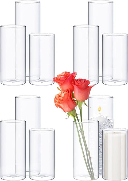 12 Pcs Glass Cylinder Vases Clear Flowers Vase Decorative 6,8,10 Inch Floating Candles Holders Table Centerpieces for Wedding Party Event Home Office Decor (2.5 x 5 in,2.5 x 6 in,2.5 x 8 in)