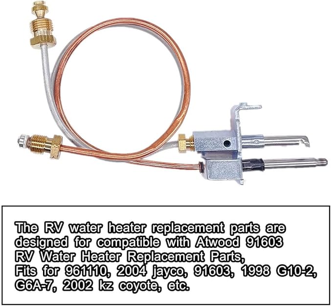 Water Heater Pilot Assembly For Atwood 91603 (91214) ,Includes Pilot Thermocouple Kit,Propane Gas RV Water Heater Parts For Dometic Atwood 91603 12" Replacement RV,Camper,Trailer Jade Pilot Assembly