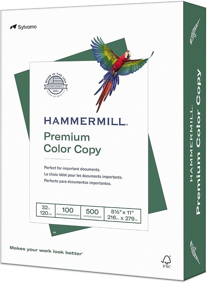Hammermill Printer Paper, Premium Color 32 lb Copy Paper, 8.5 x 11-1 Ream (500 Sheets) - 100 Bright, Made in the USA, white (102630)