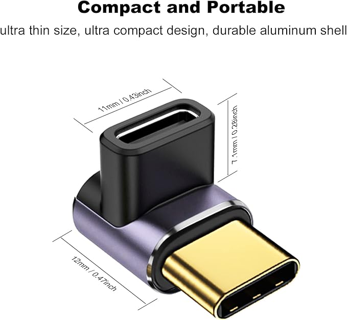 AreMe 90 Degree USB-C Male to USB-C Female Adapter (4 Pack), Type-C Up and Down Right Angle 40Gbps PD 100W Fast Charging Connector for Steam Deck, Switch, Laptop, MacBook ProAir, Tablet and Phone