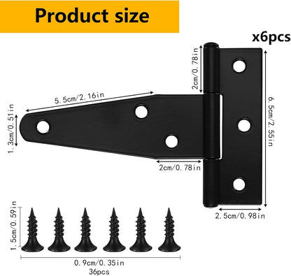 6 Pack 3 Inch T Strap Hinges, Shed Door Gate Hinges, Heavy Duty Black Outdoor Tee Hinge for Wooden Fences, Barn Door Gates Hinge for Shed Door Hardware (6, 3 Inch)